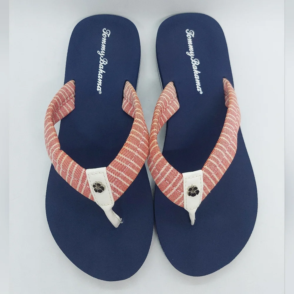 Tommy Bahama Miramar Women Flip Flops Red Striped Sz 9 Summer Shoes Lightweight